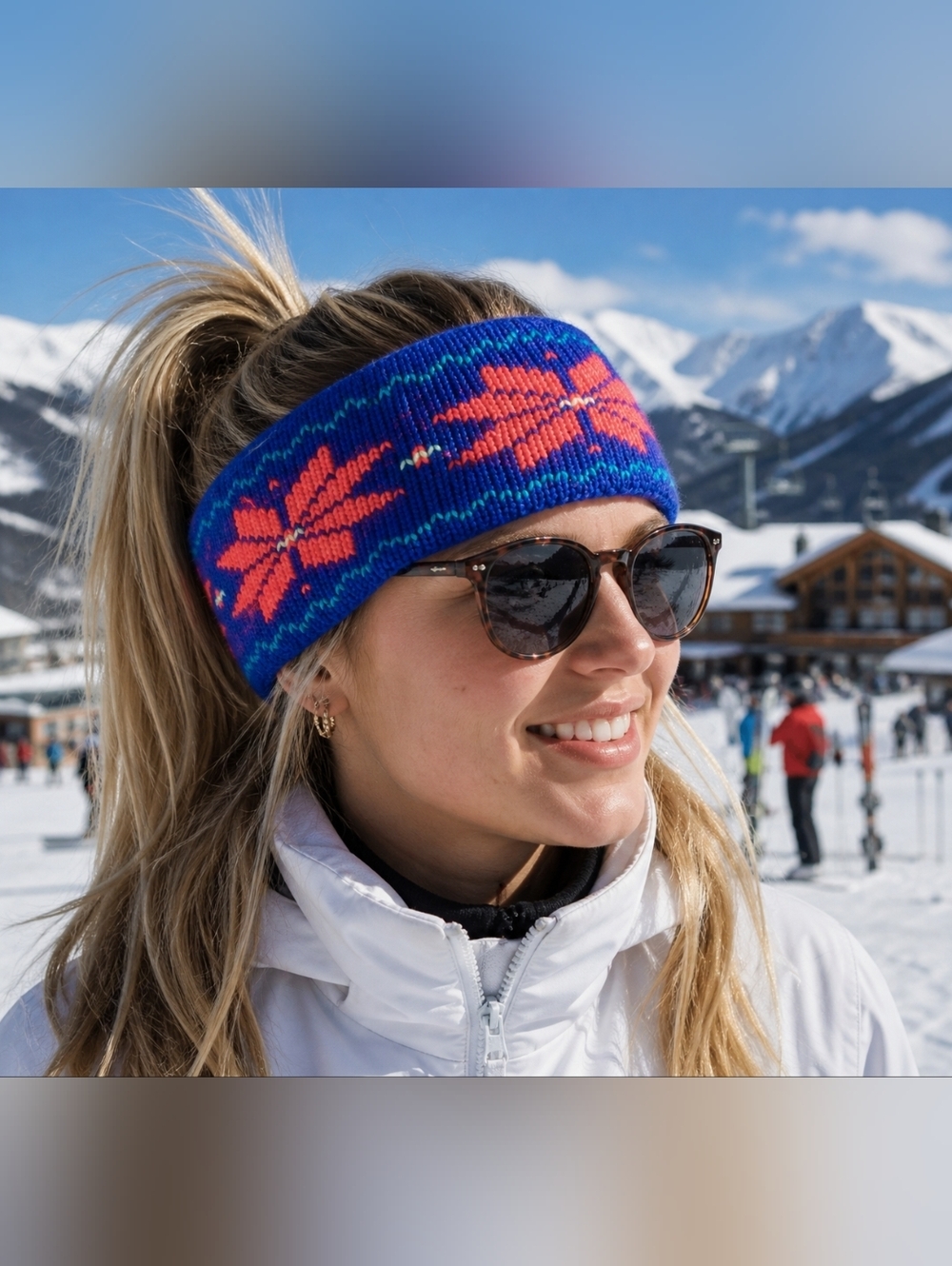 Vintage Maureen Of The Mews USA Winter Ski Fair Isle Blue Wool Knit Headband